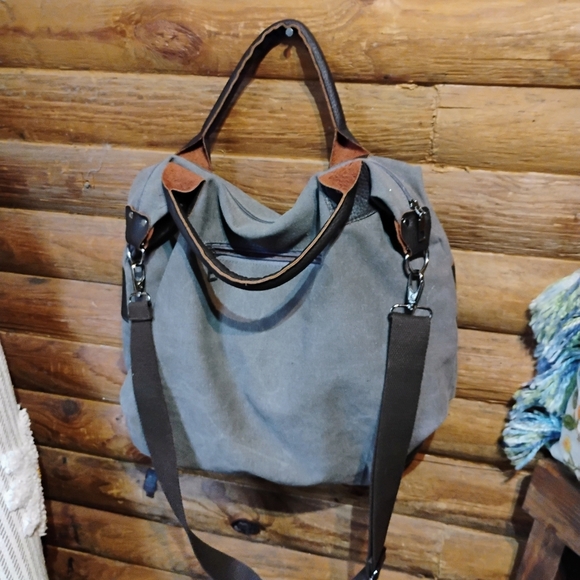 Threaded Pear Canvas Tote Bag Weekend Getaway Carry On Multiple Pockets Grey - Picture 5 of 12